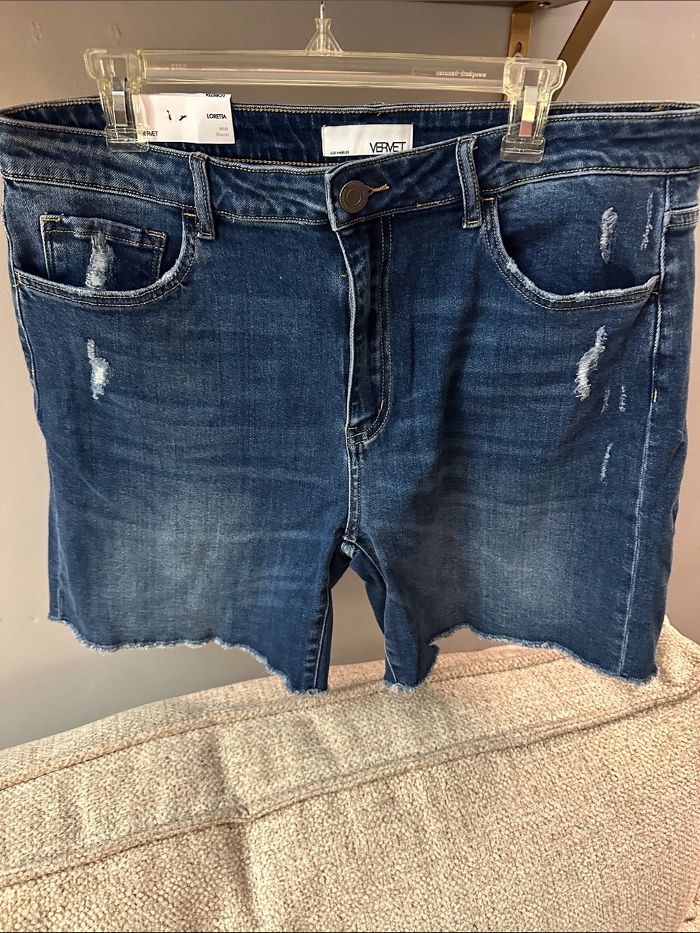 VERVET Women's Dark Wash Distressed Denim Shorts